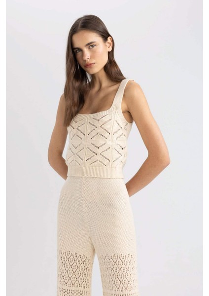 Crop Kare Yaka Kroşe Triko Atlet C8621AX24SM