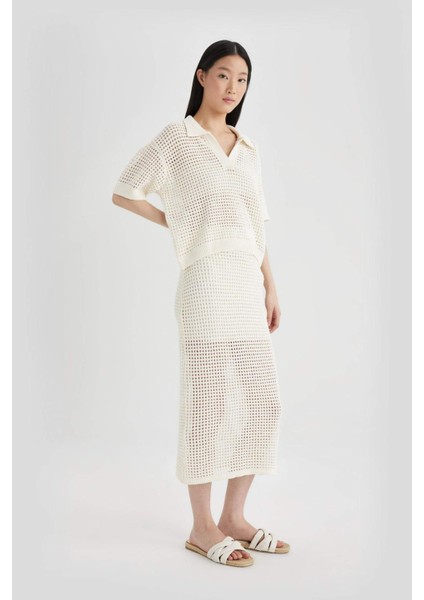 Polo Yaka Ajur Triko Midi Etek C5311AX24SM