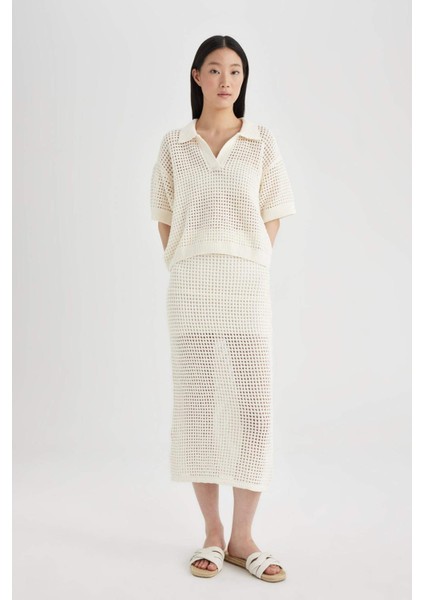 Polo Yaka Ajur Triko Midi Etek C5311AX24SM