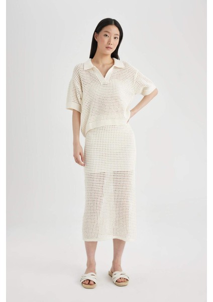 Polo Yaka Ajur Triko Midi Etek C5311AX24SM