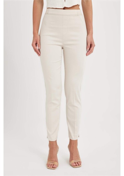 Sigaret Saten Pantolon Normal Bel Beli Lastikli Düz Paça Basic Düz J8743AZ24WN