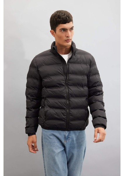 Regular Fit Dik Yaka Fermuarlı Cepli Mevsimlik Baharlık Şişme Mont C4856AX24WN