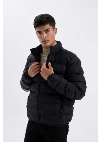 Regular Fit Dik Yaka Fermuarlı Cepli Mevsimlik Baharlık Şişme Mont C4856AX24WN