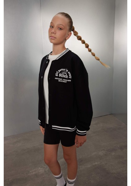 Kız Çocuk Okul Kolej Yaka Çıtçıtlı Cepli Mevsimlik Hafif Kalın İçi Yumuşak Tüylü Bomber Hırka A4816A824AU