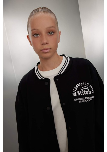 Kız Çocuk Okul Kolej Yaka Çıtçıtlı Cepli Mevsimlik Hafif Kalın İçi Yumuşak Tüylü Bomber Hırka A4816A824AU