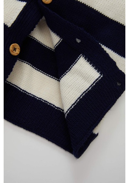 Erkek Bebek Çizgili Harf Nakışlı Düğmeli Triko Hırka C8857A524AU