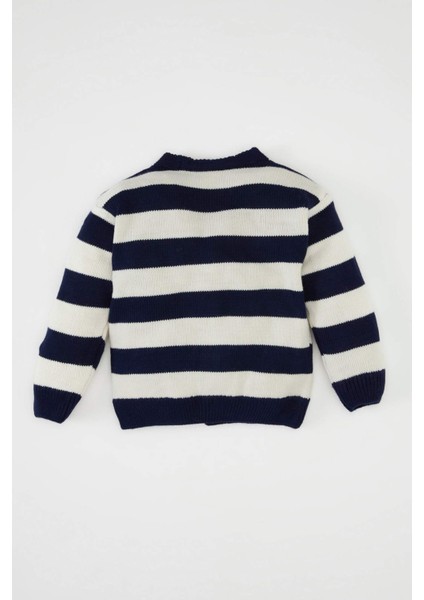 Erkek Bebek Çizgili Harf Nakışlı Düğmeli Triko Hırka C8857A524AU