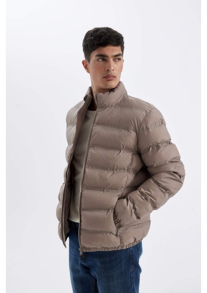 Regular Fit Dik Yaka Fermuarlı Cepli Mevsimlik Baharlık Şişme Mont C4856AX24WN