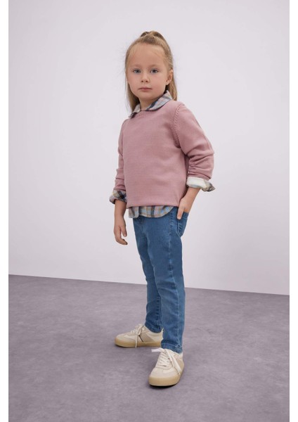 Kız Bebek Bisiklet Yaka Basic Düz Triko Kazak X8187A224AU