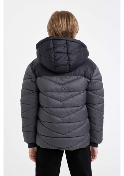 Erkek Çocuk Su Geçirmez Kapüşonlu Fermuarlı Cepli Polar Astarlı Mont C5519A824WN