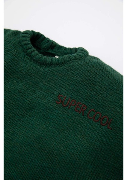 Erkek Bebek Bisiklet Yaka Baskılı Triko Kazak C8868A524WN