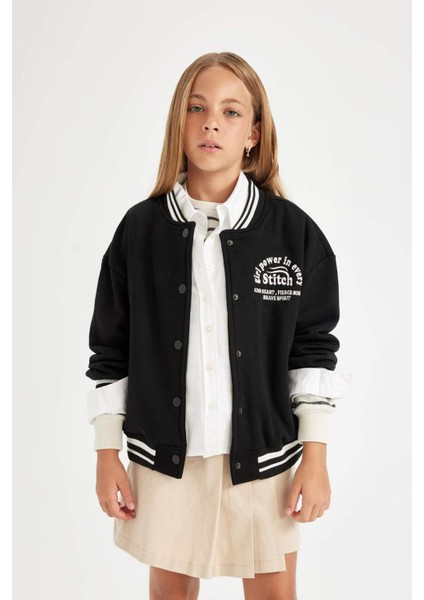 Kız Çocuk Okul Kolej Yaka Çıtçıtlı Cepli Mevsimlik Hafif Kalın İçi Yumuşak Tüylü Bomber Hırka A4816A824AU