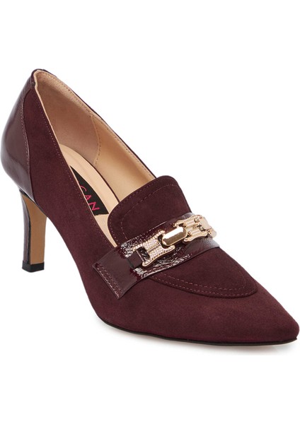 Bordo Hakiki Süet Deri Kadın Stiletto - K24S1AY67515-F90