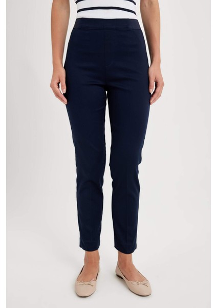 Sigaret Saten Kumaş Pantolon Lacivert Normal Bel Basic Düz Beli Lastikli Düz Paça J8743AZ24WN