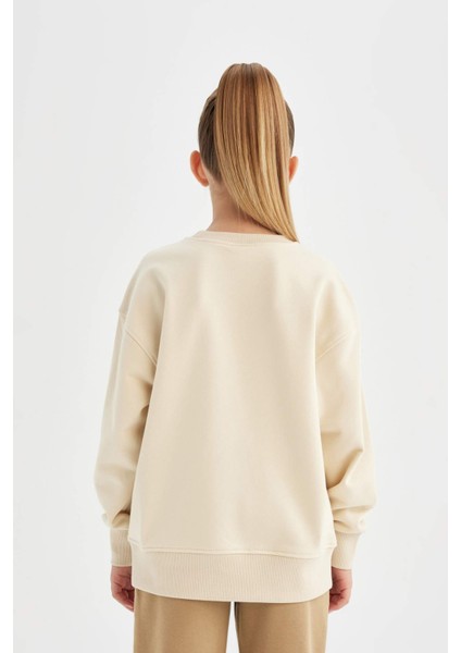 Kız Çocuk Relax Fit Bisiklet Yaka Pamuklu Basic Düz Okul Sweatshirt A2797A824AU