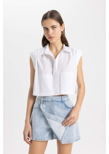 Yüksek Bel Jean Şort Etek