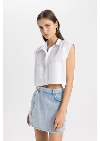 Yüksek Bel Jean Şort Etek