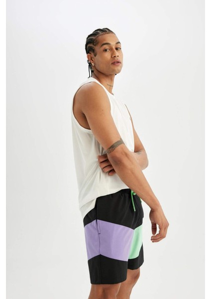 Fit Regular Fit Baskılı Esnek Dokulu Kısa Boy Deniz Şortu B5998AX24HS