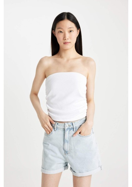 Slim Fit Dar Kesim Fitilli Kaşkorse Straplez Bluz C9170AX24SM