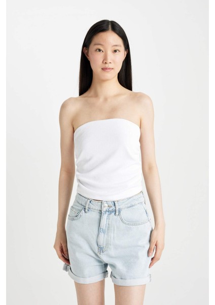 Slim Fit Dar Kesim Fitilli Kaşkorse Straplez Bluz C9170AX24SM