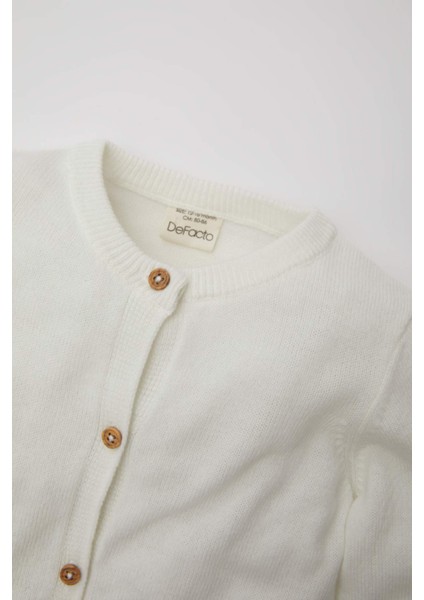 Kız Bebek Bisiklet Yaka Kolları Fırfırlı Düğmeli Triko Hırka C8605A524WN