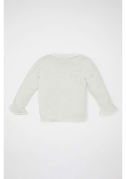 Kız Bebek Bisiklet Yaka Kolları Fırfırlı Düğmeli Triko Hırka C8605A524WN