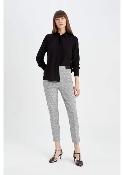 Sigaret Saten Kumaş Pantolon Desenli Normal Bel Beli Lastikli Düz Paça J8741AZ24WN