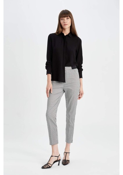 Sigaret Saten Kumaş Pantolon Desenli Normal Bel Beli Lastikli Düz Paça J8741AZ24WN