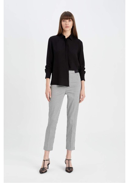 Sigaret Saten Kumaş Pantolon Desenli Normal Bel Beli Lastikli Düz Paça J8741AZ24WN