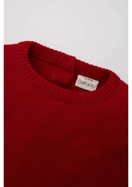 Kız Bebek Kırmızı Bisiklet Yaka Basic Düz Triko Kazak X8187A224AU