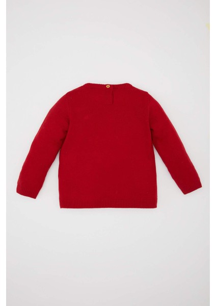 Kız Bebek Kırmızı Bisiklet Yaka Basic Düz Triko Kazak X8187A224AU