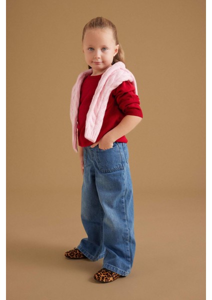 Kız Bebek Kırmızı Bisiklet Yaka Basic Düz Triko Kazak X8187A224AU