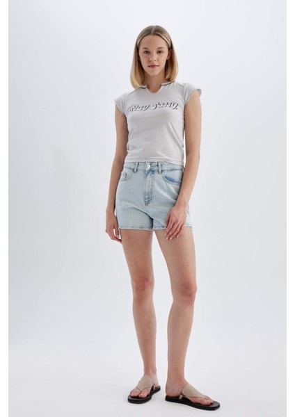 Mom Fit Yüksek Bel Dar Paça Jean Şort C0681AX24SM