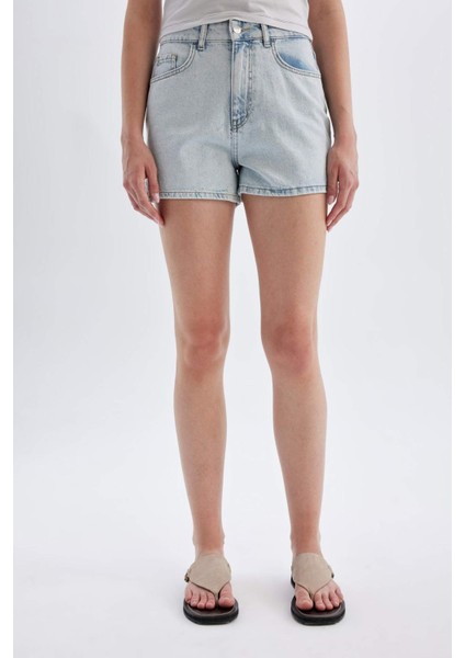 Mom Fit Yüksek Bel Dar Paça Jean Şort C0681AX24SM