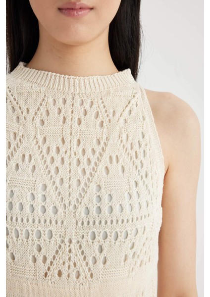 A Kesim Halter Yaka Kroşe Kolsuz Maxi Triko Elbise C1391AX24SM