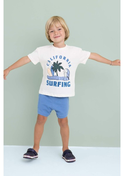 Erkek Bebek 2'li Takım Bisiklet Yaka Baskılı Kısa Kollu Tişört Şort