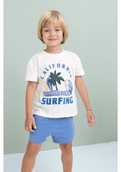 Erkek Bebek 2'li Takım Bisiklet Yaka Baskılı Kısa Kollu Tişört Şort
