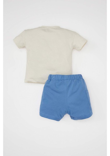 Erkek Bebek 2'li Takım Bisiklet Yaka Baskılı Kısa Kollu Tişört Şort