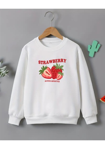 Kız Çocukları Için Çilek Baskılı Uzun Kollu T-Shirt
