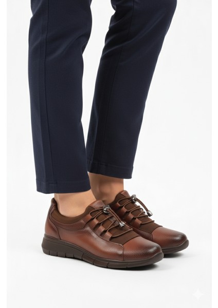 Taba Lastik Bağcıklı Kadın Casual Ayakkabı