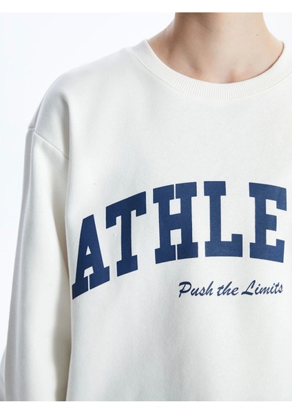 Xsıde Actıve Beyaz Bisiklet Yaka Baskılı Kadın Sweatshirt modelleri