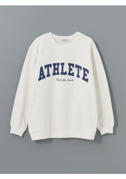 Xsıde Actıve Beyaz Bisiklet Yaka Baskılı Kadın Sweatshirt indirimleri