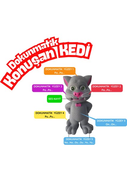 Talking Al Konuşan Ses Taklit Eden Dokunmatik Sevimli Kedi