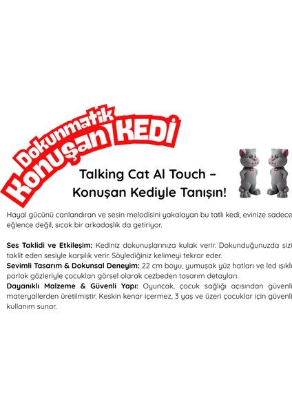 Talking Al Konuşan Ses Taklit Eden Dokunmatik Sevimli Kedi