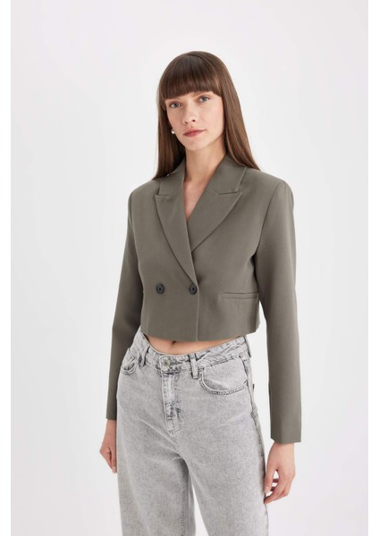 Crop Ceket Yaka Düğmeli Blazer Ceket C6671AX24AU