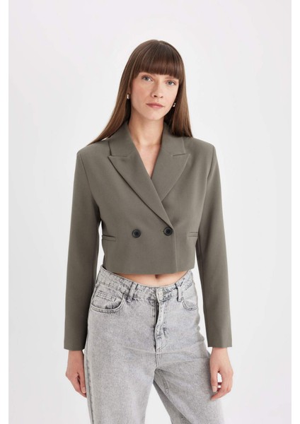 Crop Ceket Yaka Düğmeli Blazer Ceket C6671AX24AU