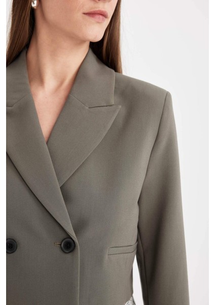 Crop Ceket Yaka Düğmeli Blazer Ceket C6671AX24AU