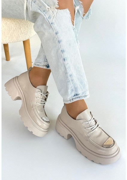 Bej Rugan Kadın Topuklu Ayakkabı