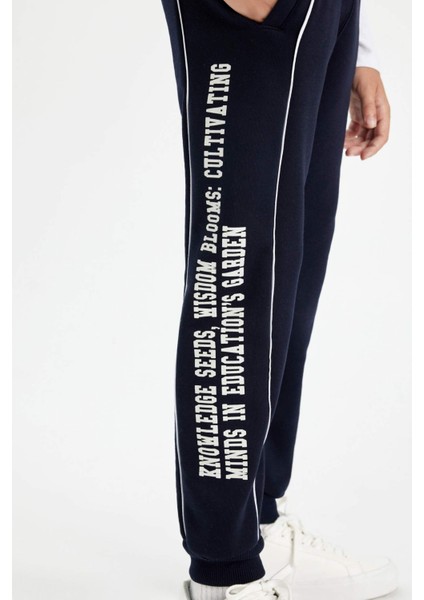 Erkek Çocuk Lacivert Baskılı Beli Paçası Lastikli Cepli Okul Jogger Eşofman Altı C9288A824AU
