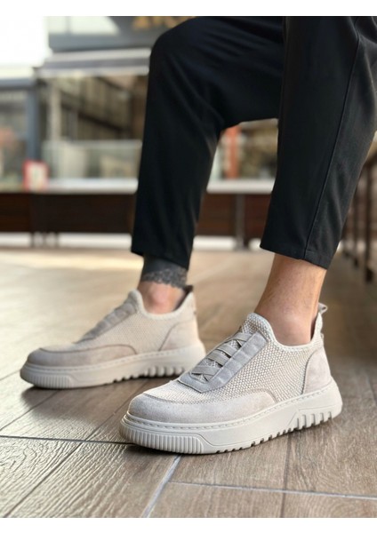 Bağcıksız Lastik Detaylı Triko Erkek Hi Sneaker Bej (Bej Taban) fiyatları